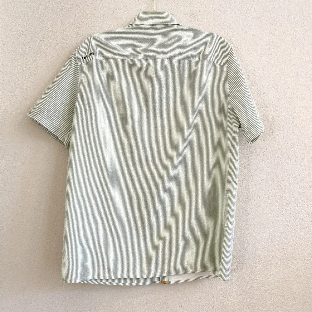 Orvis Mens‎ Classic Collection Seersucker Green Short Sleeve Button Up Shirt M